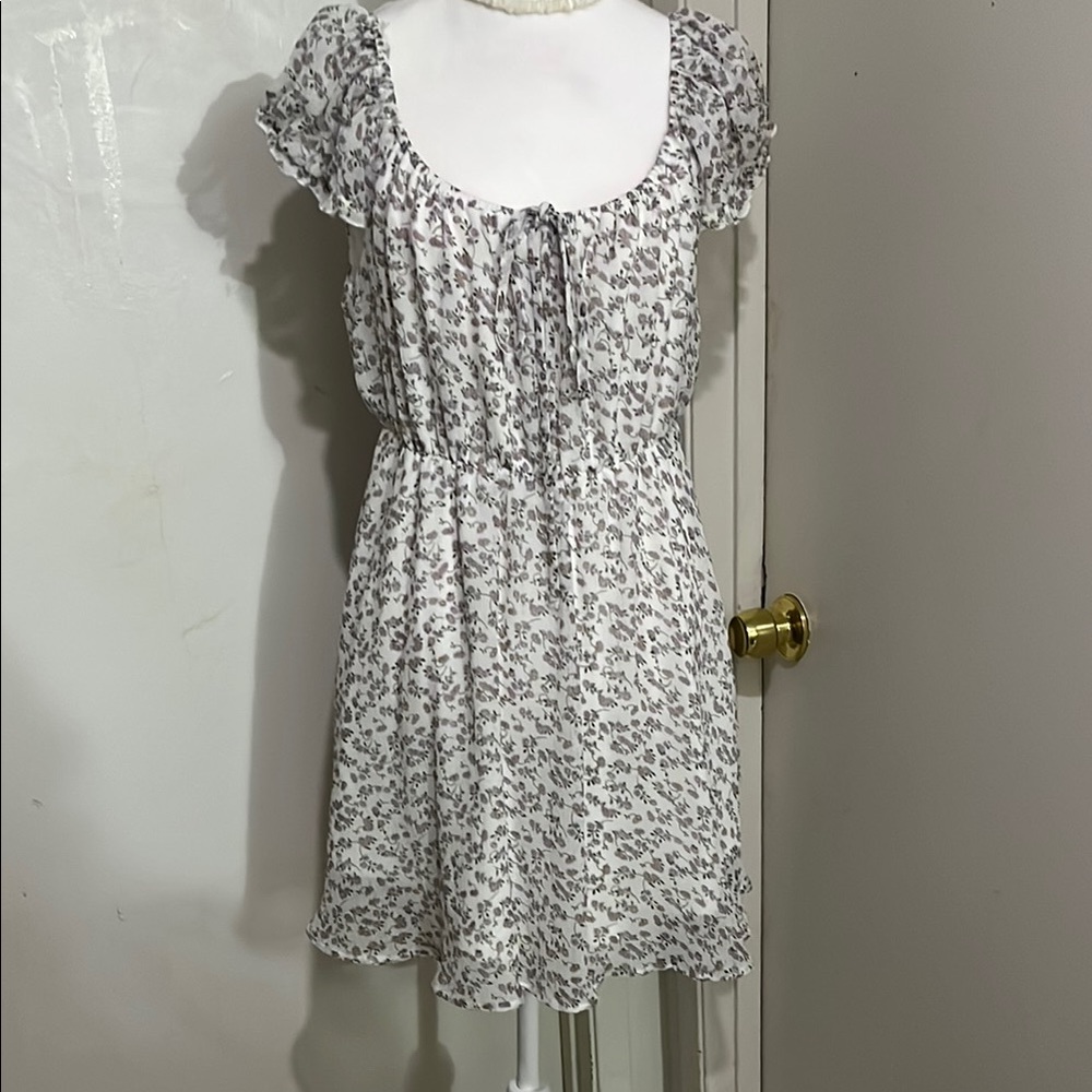 White Floral Dress with Ruffle Sleeves